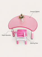 Table pour enfants rose avec chaise réglable en hauteur, forme demi-lune, pour chambre, salle de classe, maternelle et garderie