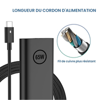 Chargeur de bureau USB-C Premium 65W pour Dell XPS 13 Latitude Inspiron, sortie stable, protection de sécurité Mti