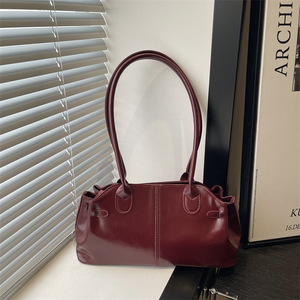 Women Glossy Leather Shoulder <b>Bag</b> Retro Solid Color Underarm Handbag Daily Casual <b>Tote</b> Purse - Product Image 6