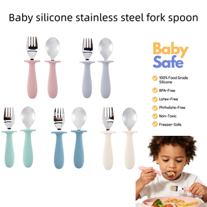 Set di Piatti per Bambini in Silicone Ecologico Senza BPA, Grado Alimentare, con Cucchiaio e Forchetta in Acciaio Inossidabile per l'Alimentazione dei Neonati - Product Image 2