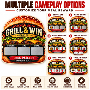 Cartes à gratter personnalisées sur mesure pour restaurants, cartes-cadeaux promotionnelles instantanées pour la restauration rapide, cartes de réduction pour hamburgers - Product Image 5