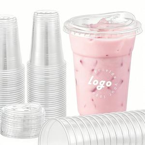 Gobelets en plastique PET transparents écologiques jetables avec couvercles, fond plat, pour boissons froides, logo personnalisé, diamètre 98 mm, 12 oz/14 oz/16 oz/18 oz/20 oz/24 oz - Product Image 1