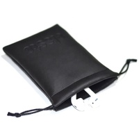 Pochette à bijoux personnalisée en cuir PU noir de petite taille avec cordon de serrage et logo en relief