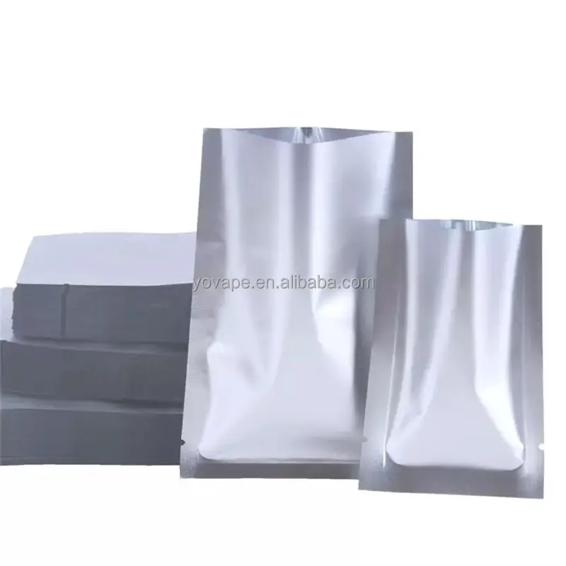Food grade 3 side silver Metallic aluminum Foil Open Top Vacuum Heat Seal Pouch for storage Mylar Bag Packaging with Tear Notch