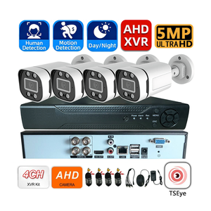Sistema de cámaras de seguridad analógicas de 4 canales y 5MP, IP67 a prueba de agua, micrófono incorporado, seguimiento de movimiento humano, filtro de corte IR, kit de CCTV XVR para monitoreo. - Product Image 1