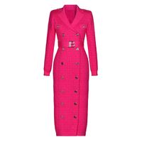 Robe longue en tricot jacquard à motif labyrinthe pour femme, nouvelle collection automne-hiver, avec ceinture cintrée à la taille, manches longues, coupe ajustée