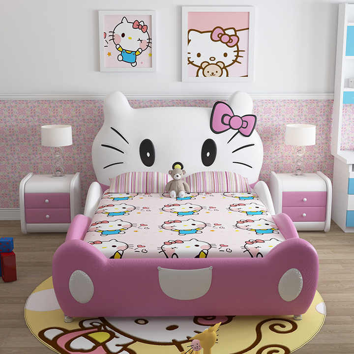 Modern Design Furniture Queen Frame Hello Kitty Bed Girl Cartoon Double Wood Children Beds for Kids