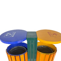 Poubelle à déchets en acier et bois à deux compartiments, en métal pour l'extérieur, classification des déchets, 830*380*885mm pour le jardin, seau à ordures au sol