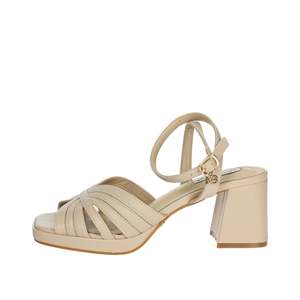 Sandalias de Tacón para Mujer Miabelle MB74 Color Crema con Tiras y Correa en el Tobillo, Tacón Cuadrado, Zapatos de Verano - Product Image 1