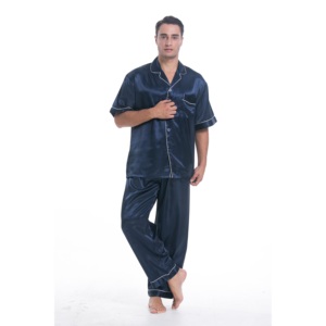 Pigiama di Lusso in Raso per <span class=keywords><strong>Uomo</strong></span>, Set Due Pezzi Termico e Traspirante, Abbigliamento da Casa Estivo per Adulti, Completo da Notte in Seta - Product Image 1