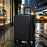 Valise à roulettes rigide en cuir foncé imperméable avec cadre en aluminium, 20/24/28 pouces, bagage de luxe pour voyages d'affaires
