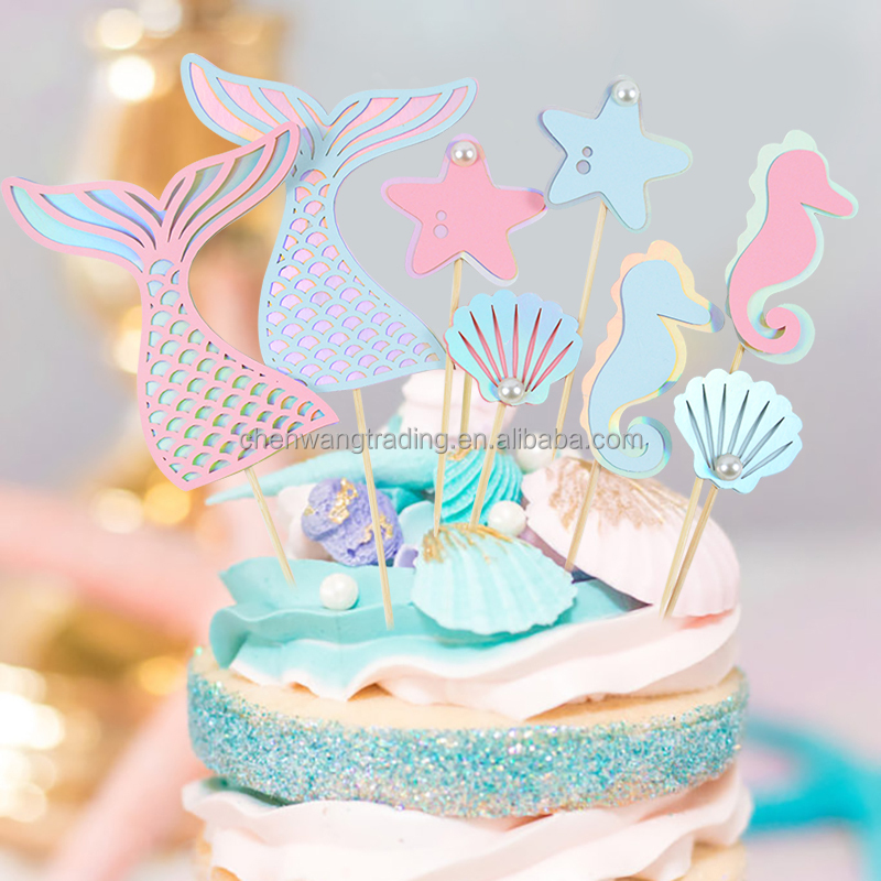 24 Pieces Mermaid Tail Cupcake Toppers Under The Sea Cake