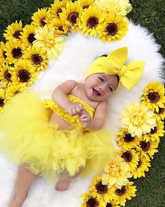 Sleeveless Summer 2021 Headband Tube Dress <b>Elastic</b> Solid Yellow Blouse <b>Lace</b> Bubble Skirt Three Pieces Set Baby Girls Suits - Product Image 3
