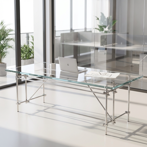 Tempered Glass Office Desk Bauhaus Style Long Workbench Computer Conference Table Designer Studio - Product Image 3