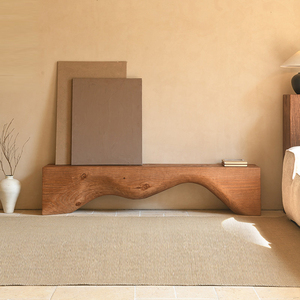 Panca in Legno Massello Wabi-Sabi con Design Unico a Onda, Panca Portascarpe per Ingresso, Soggiorno e Camera da Letto - Product Image 4