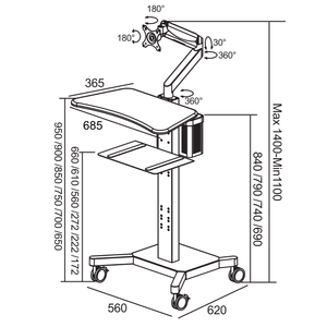 Adjustable Height Desk Lifting Hospital Medical Manual Mobile <strong>Computer</strong> Workstation <strong>Trolley</strong> - Product Image 6