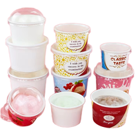 Gobelet à dessert en papier avec couvercle en dôme pour la vente en gros, idéal pour les glaces, yaourts, soupes, emballages de restauration, gobelets jetables imprimés à emporter, personnalisables