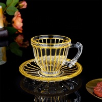 Ensemble de tasses à café et soucoupes en verre turc de luxe, thé glacé, or arabe, ensemble de tasses à café et thé en verre réutilisables avec plateau infuseur