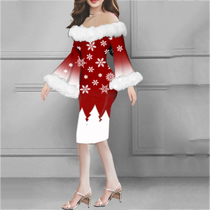 Automne décontracté filles nouveauté à manches longues robe parfaite dames <span class=keywords><strong>tenue</strong></span> femmes noël mode moelleux col robe moulante - Product Image 2
