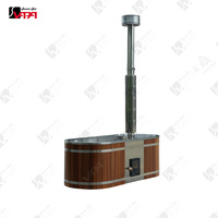 Bain à remous extérieur Vapasaun en cèdre rouge chauffé au bois avec poêle et cheminée externes, bain de treillis en bois pour jardin, usage commercial
