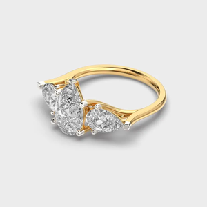 Anillo de Compromiso con Diamante Cultivado en Laboratorio de 2.00ct, Corte Pera, Oro Amarillo de 14K, Diseño Floral - Product Image 1