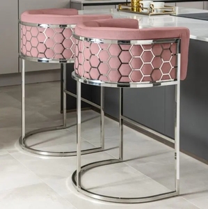 Silla de Bar Moderna WSS con Respaldo de Panal, Taburete Alto de Acero Inoxidable, Silla de Barra para Hotel, Cafetería, Hogar, Color Negro - Product Image 4