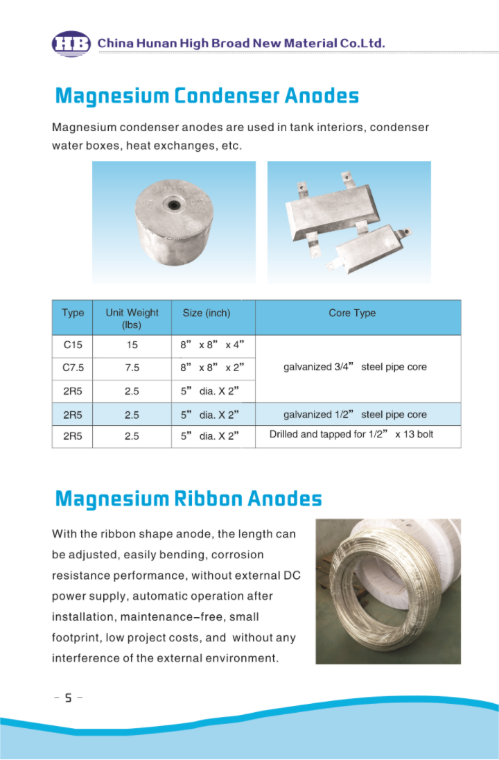 heat exchange Magnesium Condenser Anode for water tank