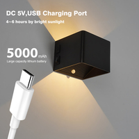 Applique Murale LED Rechargeable Noire 5W avec Détecteur de Mouvement, Sans Fil et Chargement USB pour Salon et Chambre