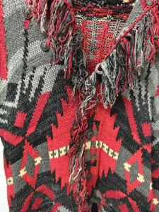 "Vibrant Southwestern-Inspired <b>Men's</b> <b>Knit</b> <b>Cardigan</b> with Bold Geometric Patterns, Fringed Edges, and Cozy Hooded Design." - Product Image 3