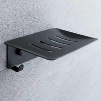 Porte-savon mural moderne en acier inoxydable, 2 pièces, auto-adhésif, avec drain, forme rectangulaire, 4,72 x 3,35 pouces (noir)