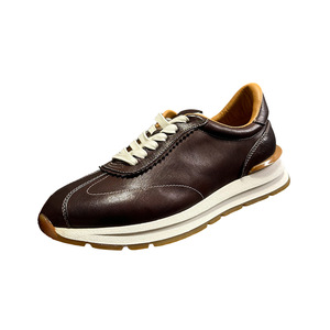 Men's Genuine Leather Casual Sneakers Dark Brown <b>Soft</b> Sole Daily Wear Walking <b>Shoes</b> - Product Image 5