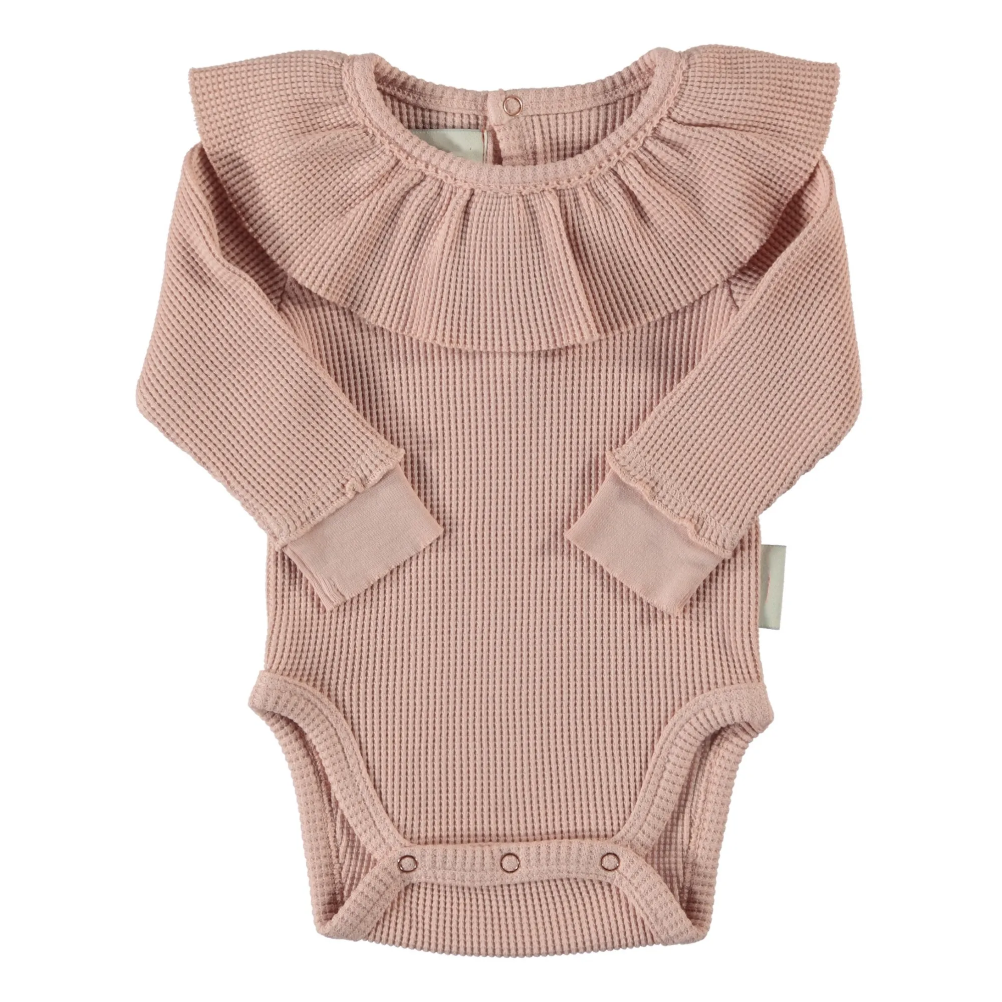 Custom Newborn Long Sleeves Ribbed Edges Ribbed Frilled Summer Organic Cotton Baby Girl Round Neck Wholesal Rompers Baby Rompers