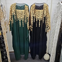 Ensemble Abaya de Luxe Perlé de Dubaï, Tenue Islamique Aïd Ramadan, Vente en Gros, Nouvelle Robe Longue Intérieure en Mousseline Noire pour Femme avec Cardigan Ouvert sur le Devant