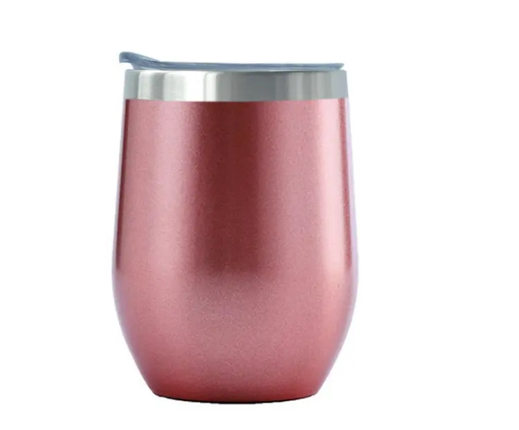 12oz Durable Insulated Coffee Cup Wine Tumbler with Lid Rose Gold Double Wall Stainless Steel Stemless Insulated Wine Glasses