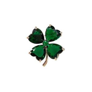 Broche Trevo de Quatro Folhas Símbolo da Sorte, de Alta Qualidade, com Esmeralda Brilhante e Cristal de Strass, Alfinete Elegante, Acessório de Nicho Requintado - Product Image 5