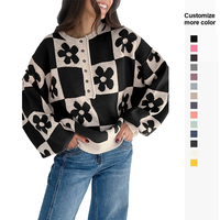 Pull en tricot pour femme à motif floral d'hiver, fabriqué en usine, pull thermique à col rond personnalisé pour l'hiver pour femmes