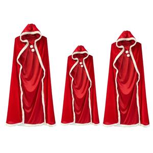 Capa de terciopelo con capucha de longitud <span class=keywords><strong>completa</strong></span> Navidad Santa Claus felpa ajuste atar capa roja vacaciones Cosplay disfraz para mujeres niñas - Product Image 1