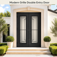Porte d'entrée double en fer forgé sur mesure, grille métallique décorative, panneau en verre dépoli, porte de sécurité moderne pour villa