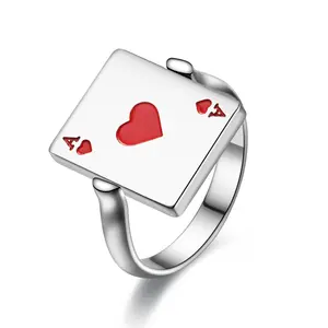 Pressure Reduction Reversible Ring Wholesale Personality Men Women Stainless Steel Poker Game Heart Silver Ring Fashion Jewelry