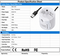 Pompe submersible silencieuse USB en gros SMA-800 DC 5V 1.5W 160L/H ABS pour fontaine à eau pour animaux de compagnie CE RoHS FCC OEM ODM