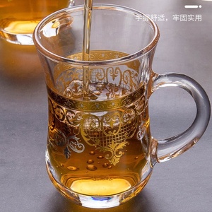 Gold Embossed Turkish Glass Tea Cup Set Clear Coffee Mugs 150 ml Heat Resistant <b>Drinkware</b> for Home Gift - Product Image 5