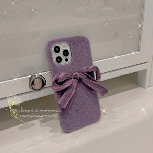 Custodia posteriore per cellulare in pelliccia di Bowknot <span class=keywords><strong>viola</strong></span> di lusso per <span class=keywords><strong>iPhone</strong></span> x xr xs max <span class=keywords><strong>11</strong></span> 12 13 14 <span class=keywords><strong>Pro</strong></span> max custodia per telefono soffice - Product Image 3