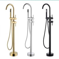 Robinets de baignoire tout cuivre, or, chrome, noir, laiton sans plomb, montage au sol, remplissage de baignoire, robinets mitigeurs de douche