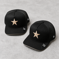 Casquette Trucker vierge à dos en maille, visière plate, snapback, 5 panneaux, noire unie, réglable, broderie de logo personnalisée