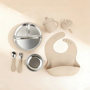 Assiette pour enfants en acier inoxydable 304 de qualité alimentaire avec <span class=keywords><strong>logo</strong></span> personnalisé, sans BPA, ensemble d'alimentation pour bébé en silicone écologique pour accessoires de bébé - Product Image 1