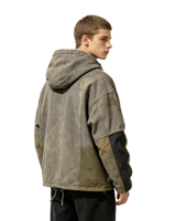 Parka cargo vintage personnalisée, coupe oversize, en tissu épais, avec capuche, style Dirty Spray, patchwork, multi-poches, bords effilochés, écologique et respirante