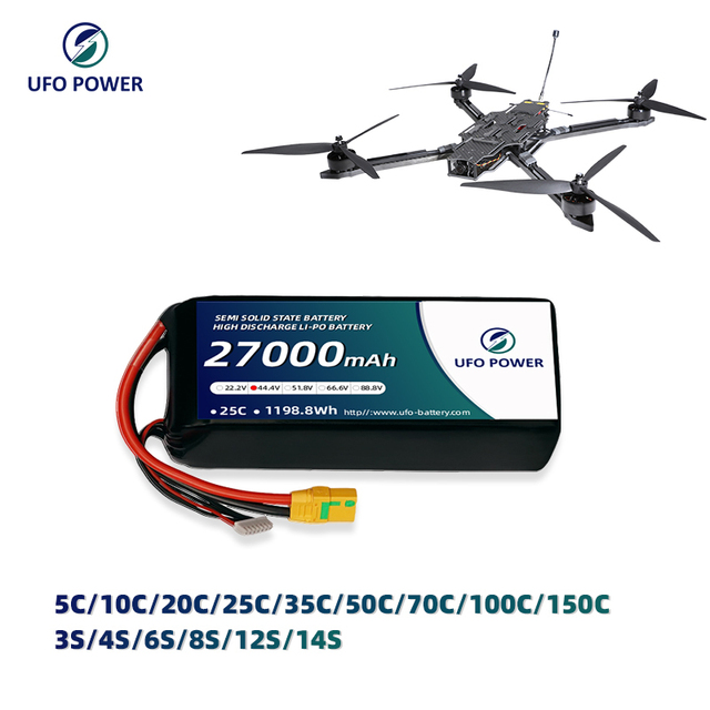 UFO POWER FPV Drone Battery 12S 25C 44.2V 27000mAh 1198.8Wh 500-Cycle Semi-solid-state LiNiMnCoO2 -20C~60C 18 Inch FPV