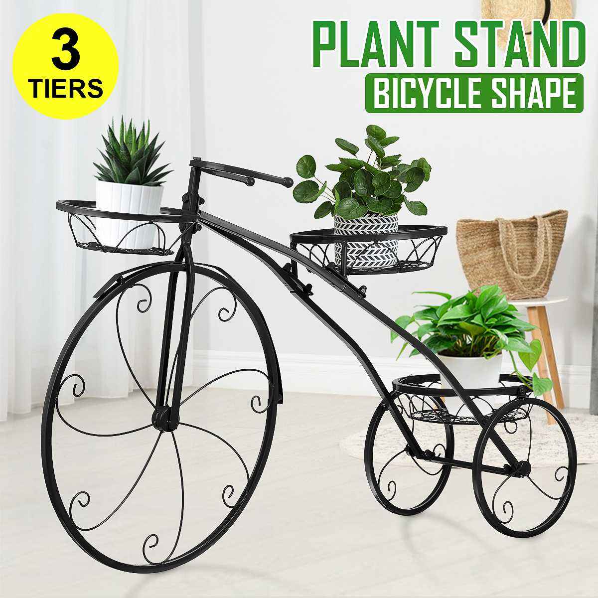 Triciclo de hierro para plantas, estante para suelo, estante de Metal para  bicicletas, soporte para plantas, cesta de flores para jardín al aire libre