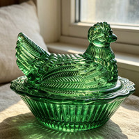 Vente en gros d'usine : Pot à bonbons en verre irisé en forme de poulet, plat de rangement ovale, récipient décoratif de table pour cuisine et salon