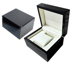 Luxury Custom Logo Single <strong>Watch</strong> Storage Organizer Box Premium Black Lacquer Wooden <strong>Watch</strong> Display <strong>Case</strong> with PU Leather Pillow - Product Image 1